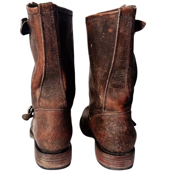 Frye Veronica Short Boots Womens sz 9 Brown Black Distressed Flat Engineer Biker - Picture 7 of 8